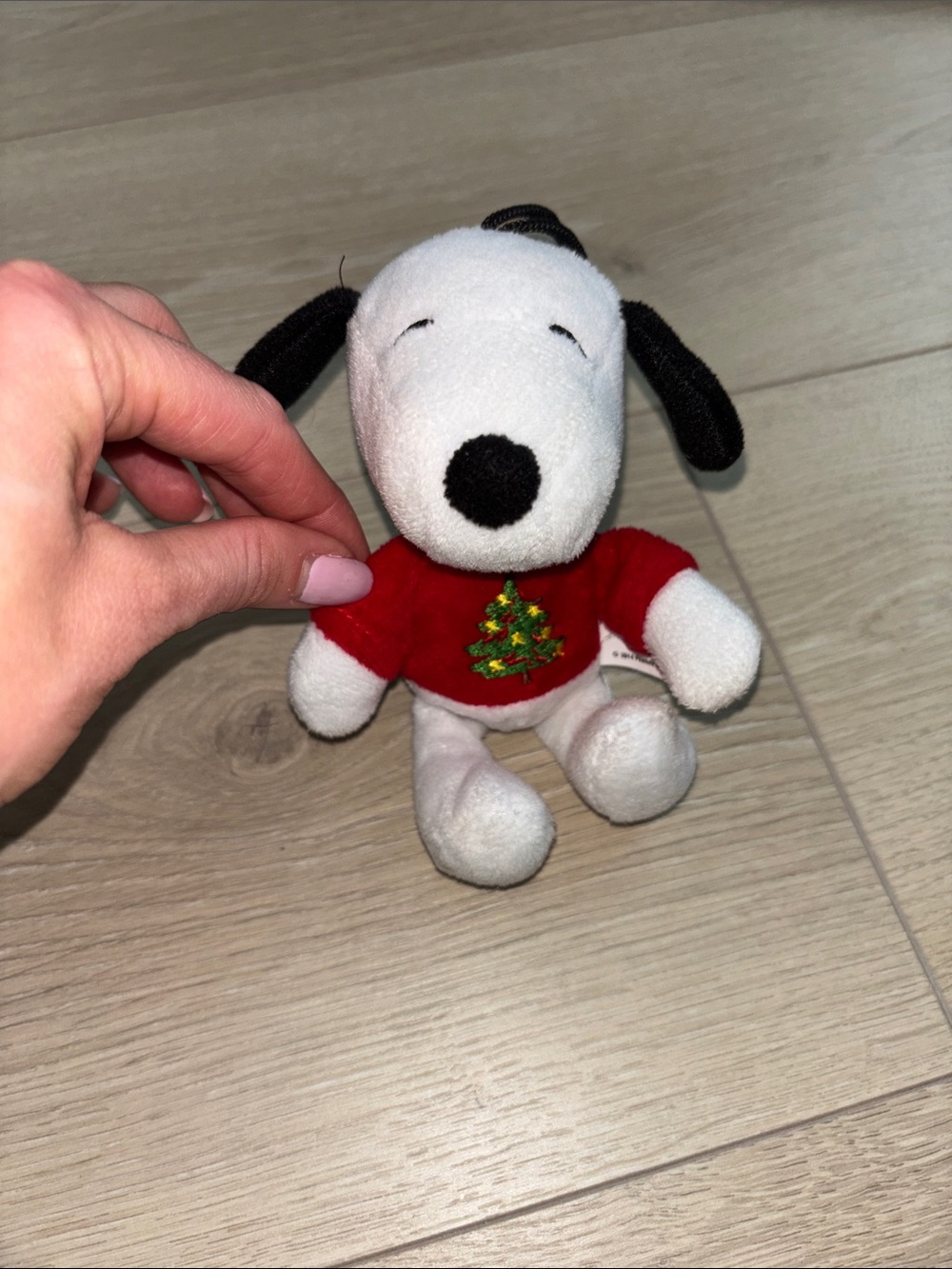 Peanuts Snoopy White and Black Plush in Red Christmas Sweater